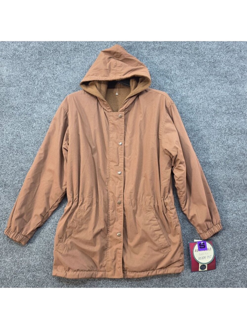 Vintage 90s Andy Johns S Brown Reversible Hooded Jacket Fleece Lined Deadstock